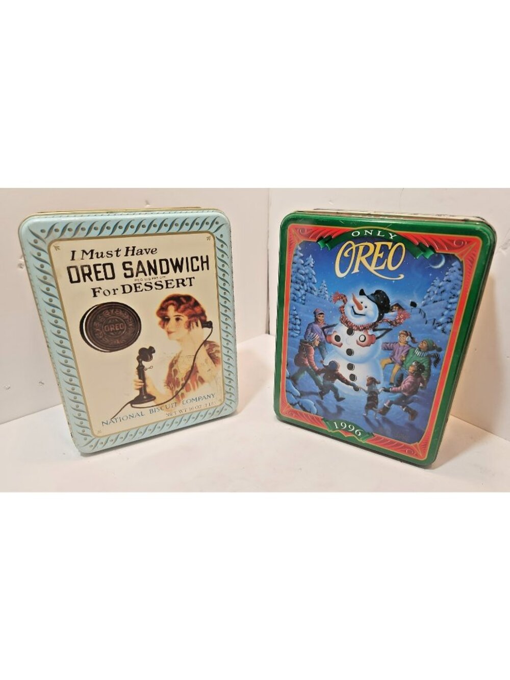 Vtg 1990's Oreo Cookie Tins  8" by 6" Set of 2 Christmas 1996